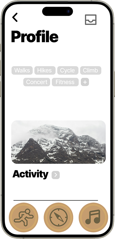 iPhone mockup showing user profile with collected badges and achievements
